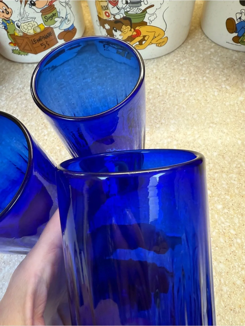 Vintage Cobalt Blue Glass Tumblers Set of 3 Juice cups 5’ Signed Magic Sands 83?